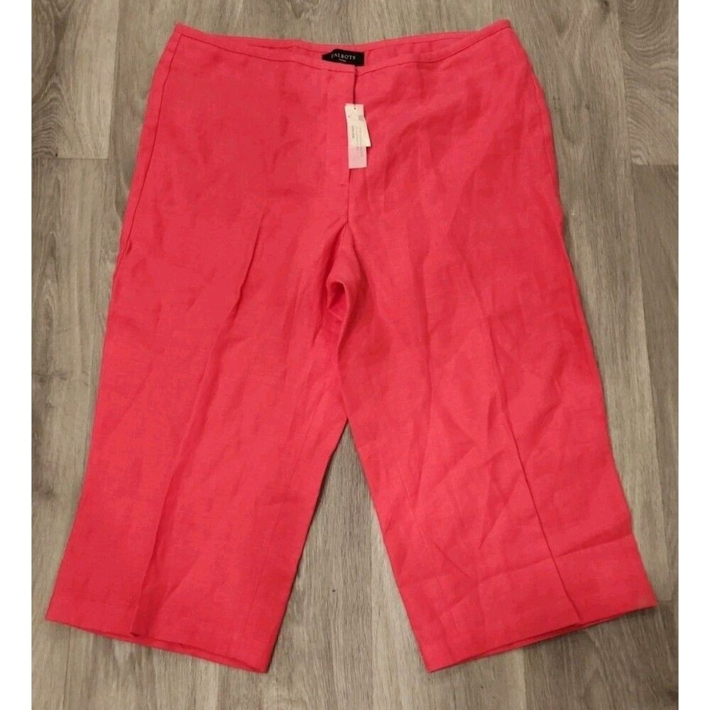 NEW TALBOTS 100%Linen Women's Pink Pants Size 14 P Cropped Coral Nwt $89 Capri